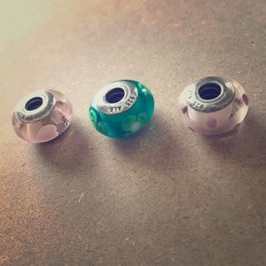 Pandora Murano charms: hearts, flowers, polka dots